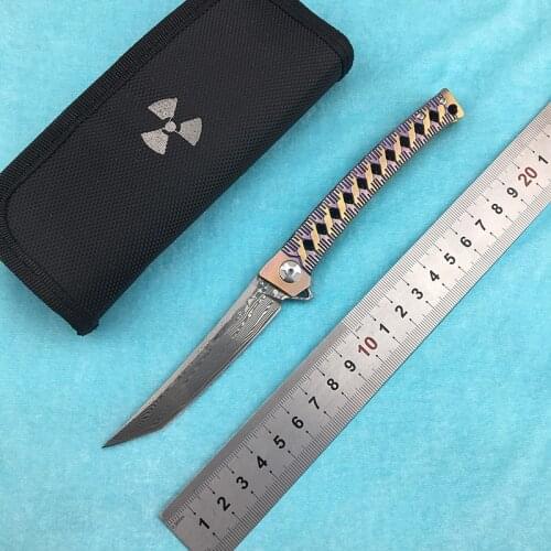 LEMIFSHE JR7406 Flipper Folding Knife VG10 Damascus Blade Titanium Handle Camping Hunting Survival Pocket Kitchen Knife EDC Tool