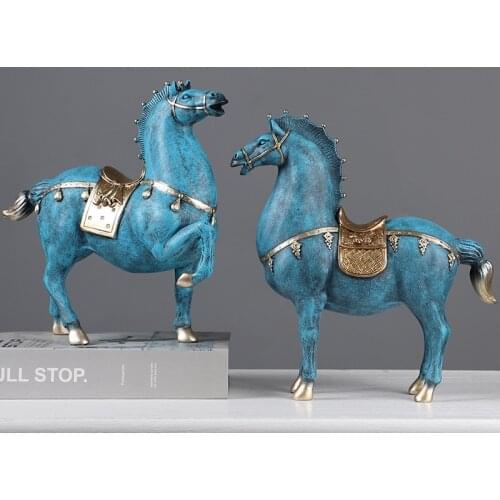 Antique Crafts War Horse Sculpture Resin Decoration Ornaments Opening Gift Home Office Display Furnishings Figurines Statue