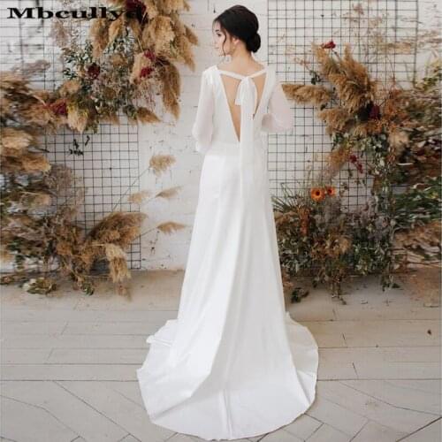 Mbcullyd A-line Long Sleeve Wedding Dresses 2020 Vintage Scoop Neck Boho Bride Dress Formal Beach Backless Noiva princesa