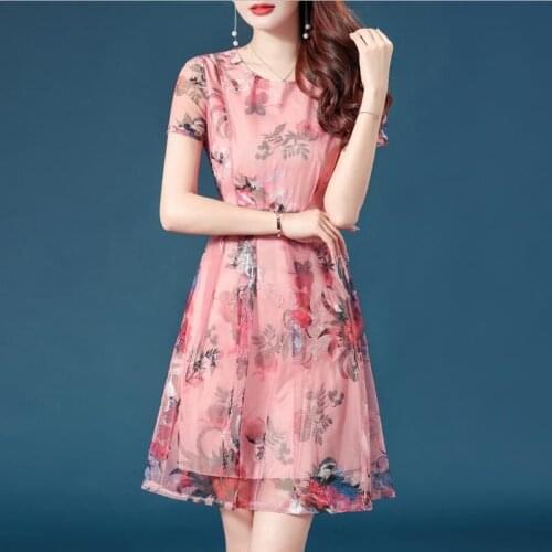 Slim Simple Elegant Show Thin Floral Fashion Short Sleeve Temperament Cocktail Dresses 9060