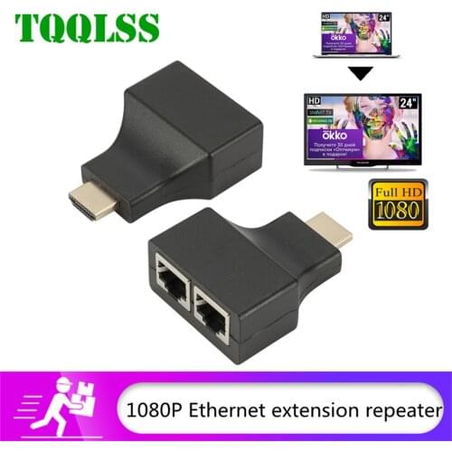 TQQLSS 30M HDMI-Compatible Extender Dual RJ45 CAT5E CAT6 UTP LAN Ethernet HDMI-Compatible Repeater 1080P For HDTV HDPC PS3 STB