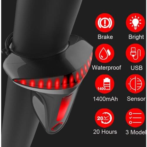 Smart Induction Brake Bicycle Taillight IPx6 Waterproof LED USB Rechargeable Cycling Taillight Bike Rear Tail Light Accessories