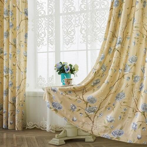 Jacquard Curtains for Living Dining Room Bedroom European Printing High Blackout Curtain Finished