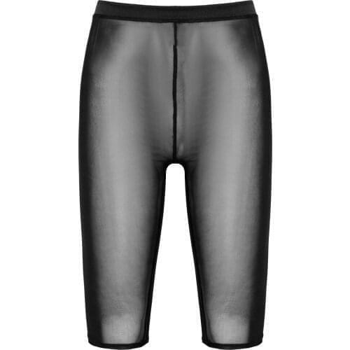 Women See-through Mesh Shorts Pants Sexy Lingerie Ladies Solid Color Elastic Waistband Sheer Shorts Gym Workout Fitness Leggings