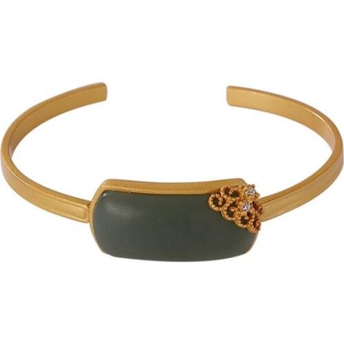 925 sterling silver gold-plated natural Hetian Qiemo blue open-ended bracelet retro hollow-out elegant womens bracelet