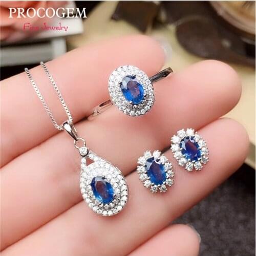 Fancy Natural Sapphire Jewelry sets for women Party Genuine Gemstones with CZ Necklace Ring Earrings 925 Sterling silver #558