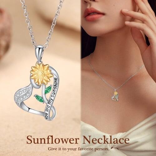 Heart Shaped Sunflower Necklaces Pendant Zircon Womens Neck Chain Choker Necklaces Fashion Wedding Jewelry for Women 2021 Trend