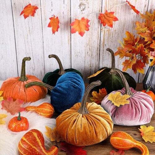1PC With Exquisite Foam Pumpkins Decor Cloth Velvet Ornament Handmade Random colors