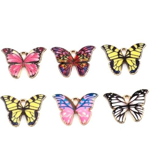 10 PCs Multicolor Enamel Butterfly Charms Zinc Alloy Insect Enamelled Animal Pendants Gold Color Enamel 22 X 15mm For DIY Making