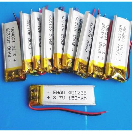 10 pcs a lot 401235 3.7V 150mAh lipo Lithium Polymer Rechargeable battery with PCM board for MP3 bluetooth headset video pen