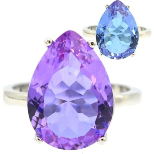 18x13mm Unique Alexandrite Topaz 18x13mm Silver Ring for Women Created Color Changing Fine Jewelry Rings