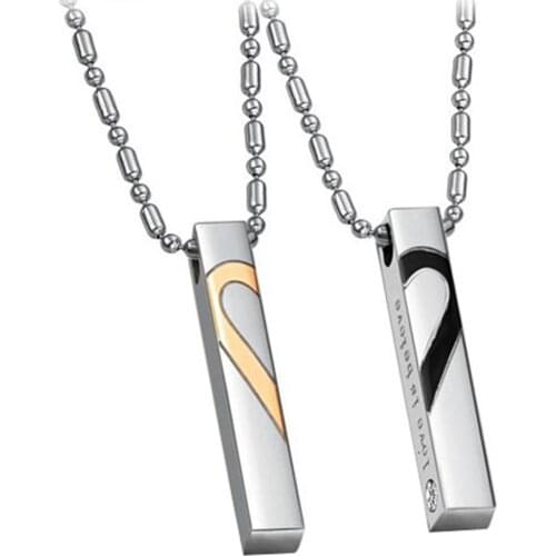 2 piece 2020 NEW ARRIVAL Stainless Steel Couple Necklace With Rhinestone "Love is Believe" Half Heart Couples Pendant Necklace