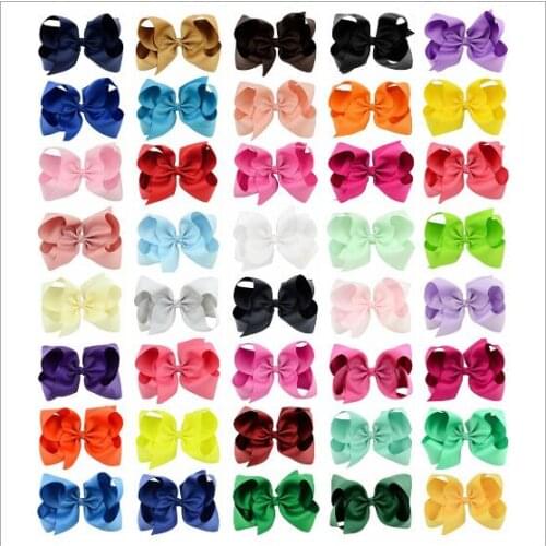 5Pcs 3.5 Inch Hair Bows Clip Solid Grosgrain Ribbon Bowknot Children Hair Accessories Baby Hairclips For Girl