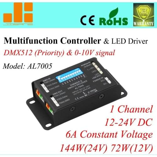 Free Shipping ECO Multifunction Dimmer, 0-10V dimming driver & DMX512 decoder, 1 Channel_12V_PWM_6A, AL7005