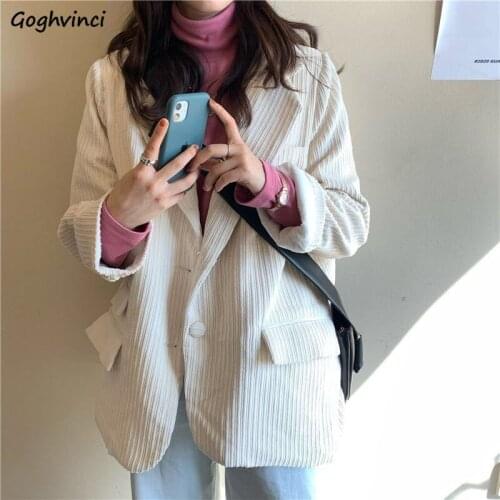 Blazers Women Spring Corduroy Chic Vintage Solid Elegant Office-lady Korean Style Loose Retro Womens Coat Blazer New Stylish Ins
