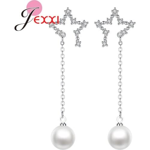 Big Sale 100% Pure 925 Sterling Silver Pentagram Dangle Earrings For Woman/Lady/Girls Fashion Wedding/Engagement Party Jewelry