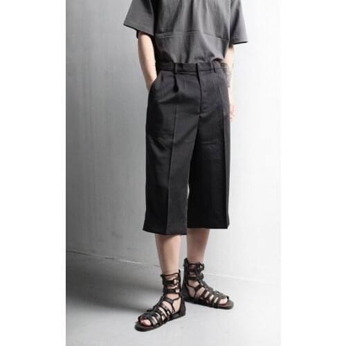 Brand mens summer new fashion hip hop versatile straight wide leg pants mens classic Capris casual pants