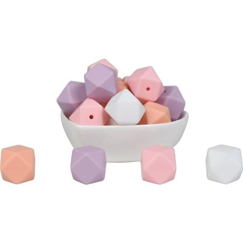 Mabochewing 50pcs 14mm Wholesale Bulk Loose Hexagon Silicon Beads Teether Baby Chewing Necklace Pacifier Clip Chain Making