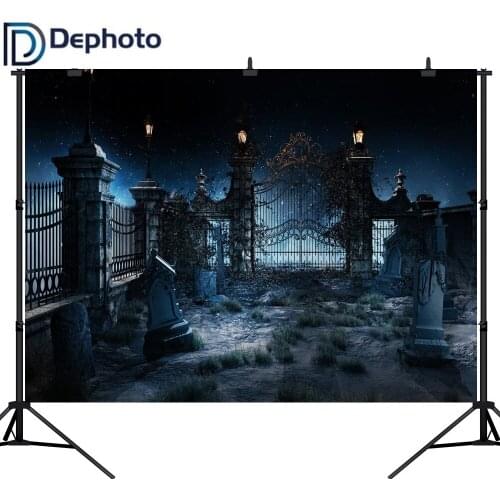 Dephoto Seamless Photographic Background Halloween Night European Door Stars Sky Professional Backdrop Photobooth Photocall