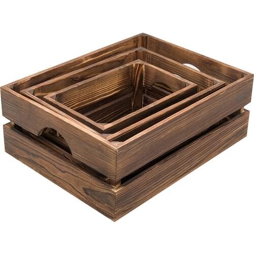 Wooden crate American retro sundries storage basket hollow fruit and vegetable storage frame kitchen bedroom storage
