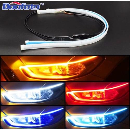 12V Car LED DRL Daytime Running Lights Waterproof Flexible Soft Strip Universal Auto Flow Runs LED Strip Brake Turn Signal Light