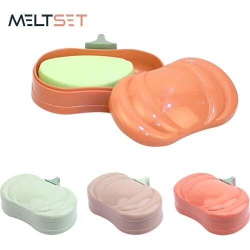 Halloween Pumpkin Soap Box Double layer Drain Soap Dish with Lid Travel Portable Soap Holder Container for Bathroom Shower