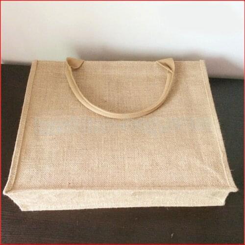 100pcs/lot size 40XH30XD10cm customized blank natural jute bag with your brand logo
