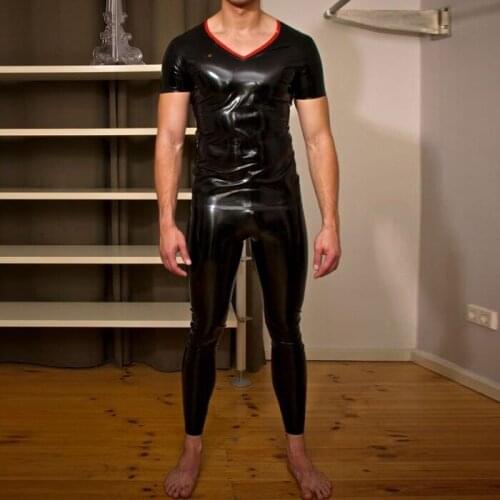 V-Neck Latex Catsuit Men Latex Unitard Without Socks Party Wear Jumpsuit Customized