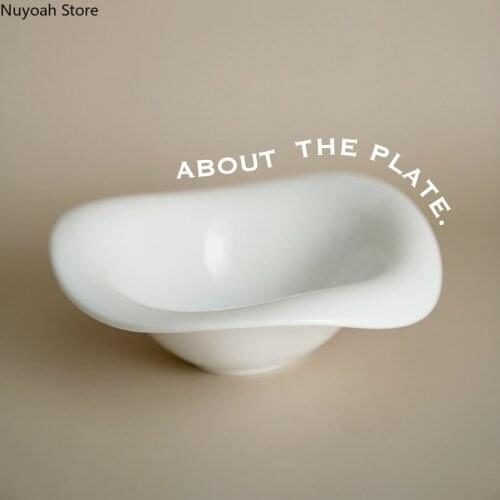 Creative Ceramic Curved Bowl French Simple Tableware 8-inch Ceramic White Dessert Soup Household Salad Bowl Kitchen Supplies