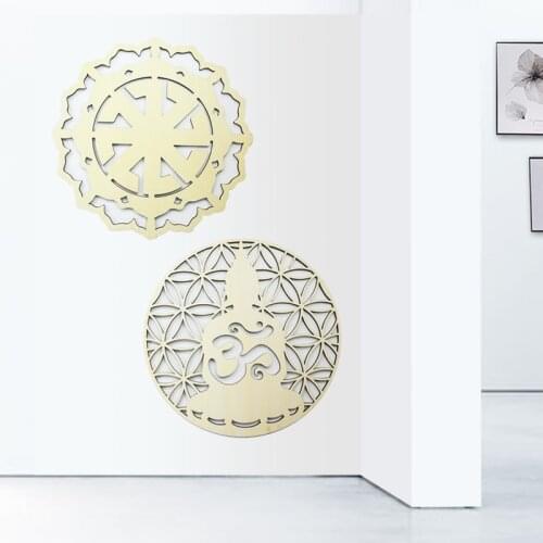 Creative Meditation Wall Decor Sacred Geometry Hand of Fatima Laser Linden Wood Hollow Feng Shui Pendant Yoga Hall Room Decor