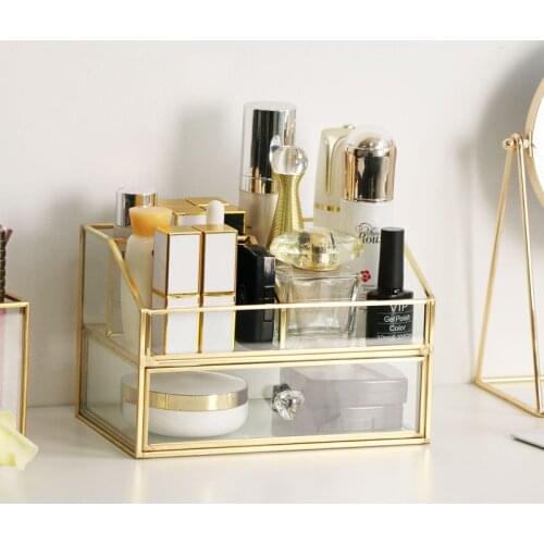 Creative Golden Makeup Organizer Lipstick Holder Drawer Desktop Cosmetic Storage Box Dust-proof Jewelry Storage Box Organizer