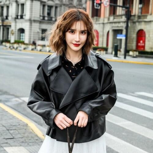 FTLZZ New 2020 Women Faux Leather Jacket Batwing Sleeve Loose Oversized Design Outwear Soft Pu Black Motor Biker Jackets