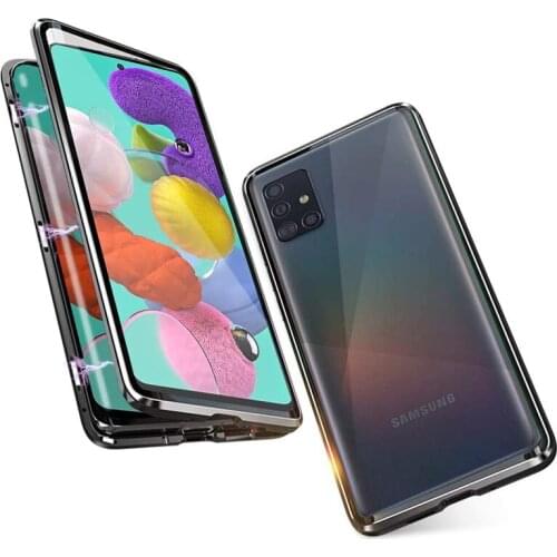 360° Full Protection Magnetic Flip Case for Samsung A51 A71 Double-sided Glass and Metal Cover with Built-in Screen Protector