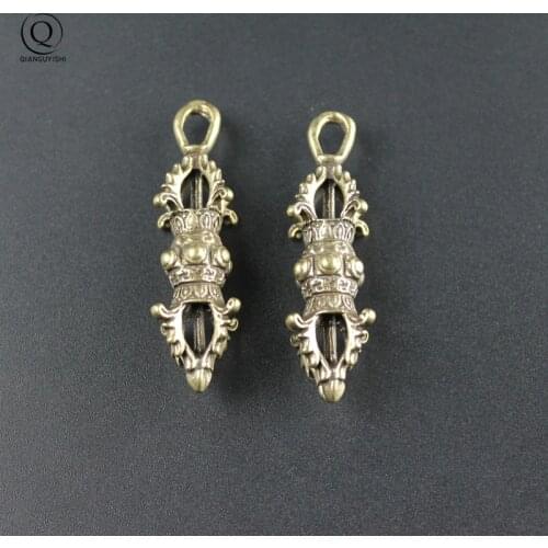 Copper Tibetan Buddhism Vajry Pestle Keychains Pendants Retro Brass Buddha Instrument Key Chain Auspicious Key Rings Collection