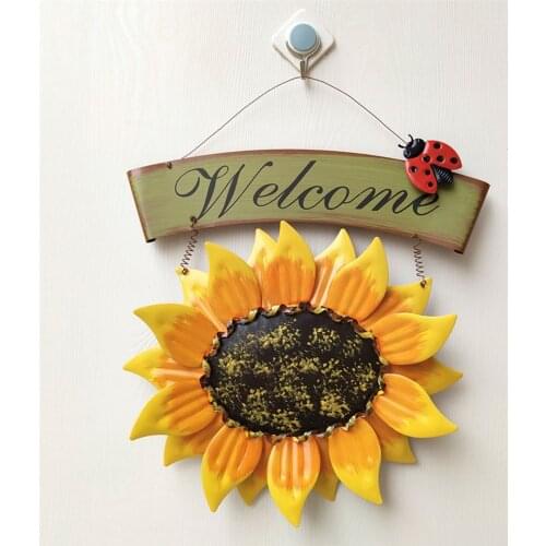 Garden Themed Metal Sunflower Welcome Sign For Front Door Hanging Welcome Wall Plaque Home Wall Art Decoration Garden Ornament