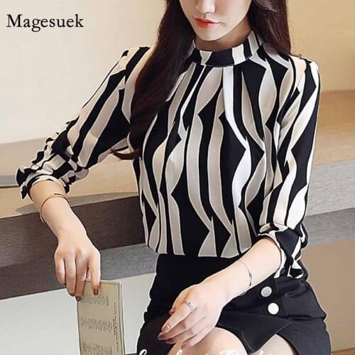 Fashion Striped Office Work Wear Womens Tops and Blouses 2020 Woman Blouse Long Sleeve Chiffon Blouse Shirt Women Shirts 0941 60