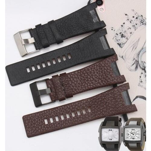 Mens quartz watch belt 32MM Concave interface black brown leather strap for Diesel DZ1216 \ 1273 \ 4246 pin buckle+TOOL