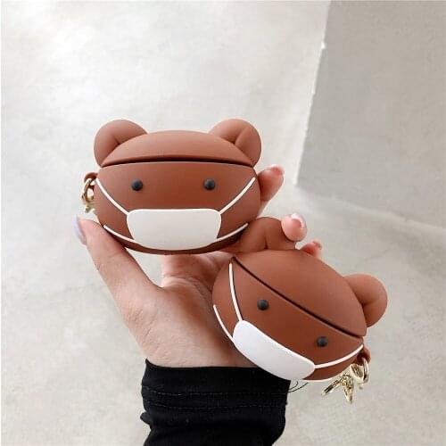 3D Cartoon Cute bear cases for Apple AirPods Pro Silicone soft Earphone Case Charging box Accessories Protect Cover with Hook