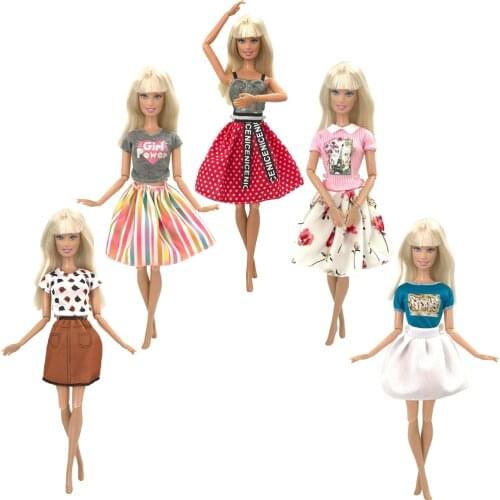 NK 5Pcs/Set Mixed Doll Dresses Beautiful Handmade Everyday Clothing Top Fashion Dresses For Barbie Noble Doll Child Girl Gift 6X