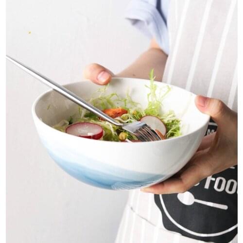 Nordic ceramic bowl Dessert salad bowl Restaurant western bowl Large soup bowl blue pink Mountain Scenery