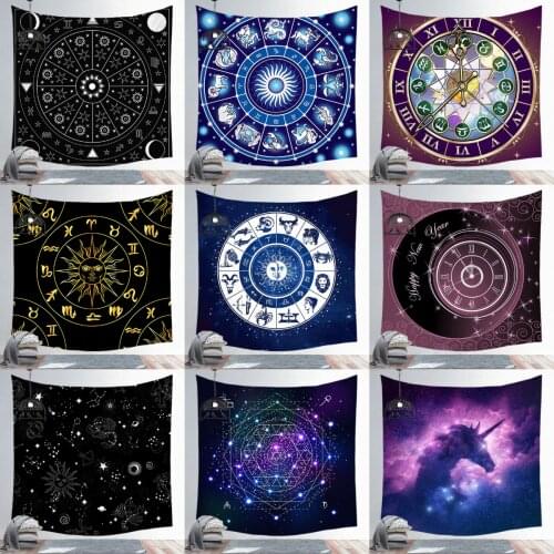 New Creative Astrolabe Chart Zodiac Wall Tapestry Hot Cosmos Celestial Stars Mandala Tapestry Wall Hanging Fabric Boho Decor