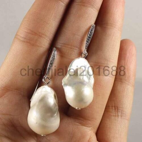 Huge 13-18mm baroque keshi reborn southsea pearl silver earrings