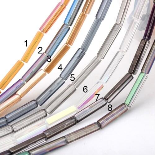 OlingArt Long rectangle 4*20MM 32pcs/lot Glass Beads charm Multicolored color mixing Loose Spacer Bead for DIY Jewelry Making