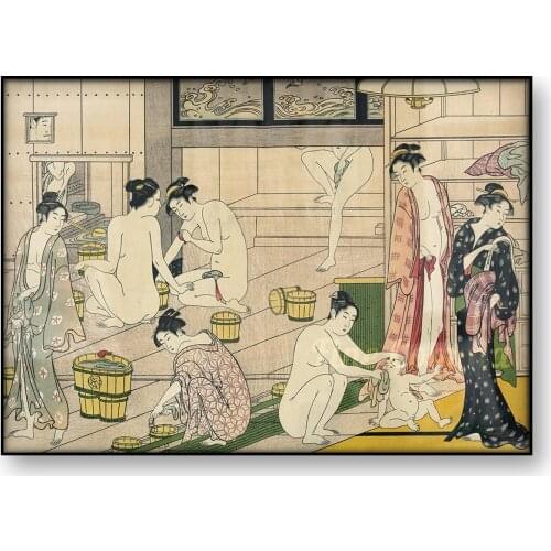 Onnna Yu Interior of a Bathhouse by Torii Kiyonaga Poster Japanese Wall Art Woodblock Canvas Print Asian Painting Home Decor