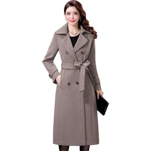 Autumn winter new woolen coat womens mid-length over the knee plus size popular houndstooth no double-sided cashmere overcoat