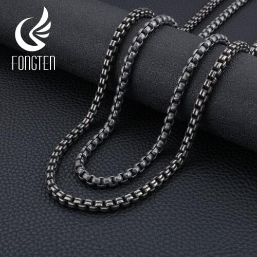 Fongten Retro Gothic Link Chain Necklace Men Stainless Steel Black Long Necklaces Vintage Hip Hop bff custom Necklace Jewelry