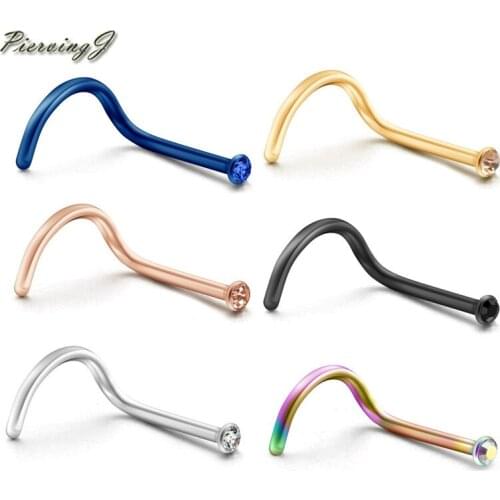 PiercingJ 6pcs Mixed colors Unisex Stainless Steel Nose Ring with Zircon Nose Piercing Jewelry