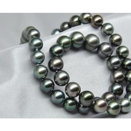 Selling Jewelry>>>18"10-11MM NATURAL TAHITIAN BLACK PEARL NECKLACE