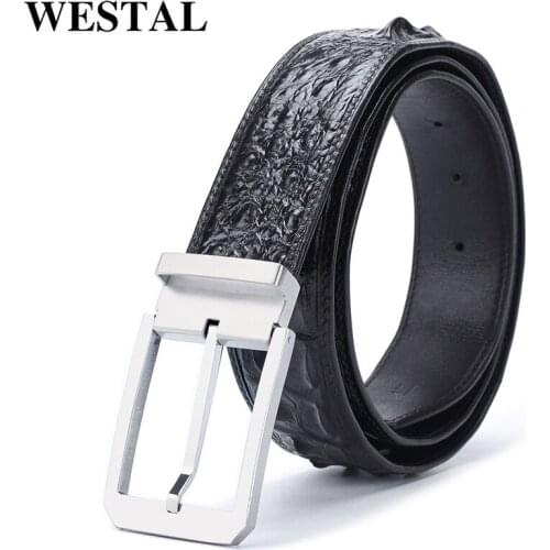 WESTAL Alligator Leather Men Belt for Jeans Leather Belts for Men Work Business Strap High-quality Metal Pin Buckle Belts