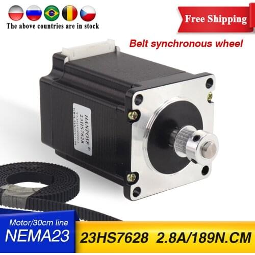 Nema23 Stepper Motor Best sellers 2 phase 4-Leads 189N.cm 76mm 23HS7628 2GT Synchronous wheel For 3D Printer CNC 57 motor